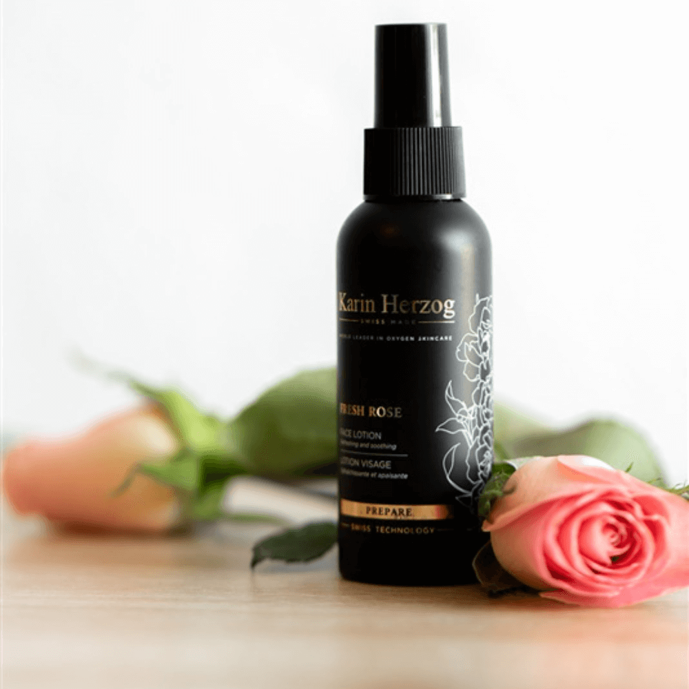 Karin Herzog Fresh Rose  bottle with pink rose on the side