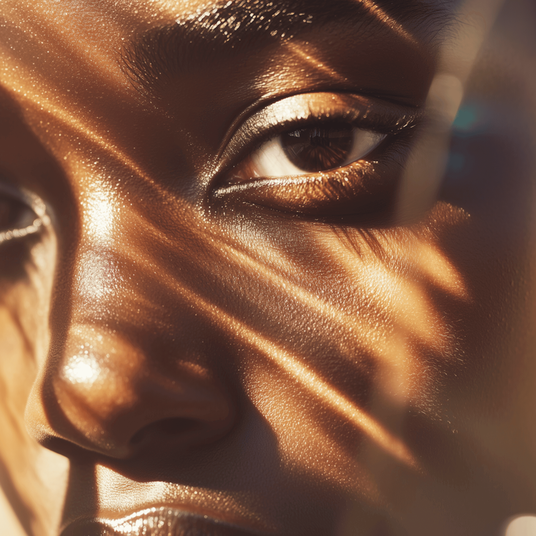 Close-up of glowing skin bathed in warm golden sunlight, showcasing a radiant, dewy complexion — inspired by the luminous effects of Karin Herzog’s The Golden Hour skincare treatment.